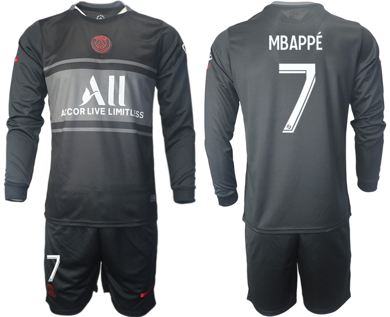 Men 2021-2022 Club Paris St German Second away black Long Sleeve #7 Soccer Jersey